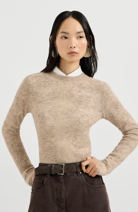 Silk, alpaca and wool flower lace sweater
