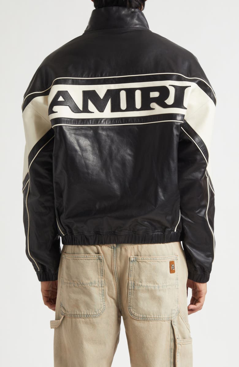 AMIRI Sport Logo Lambskin Leather Jacket, Alternate, color, Black