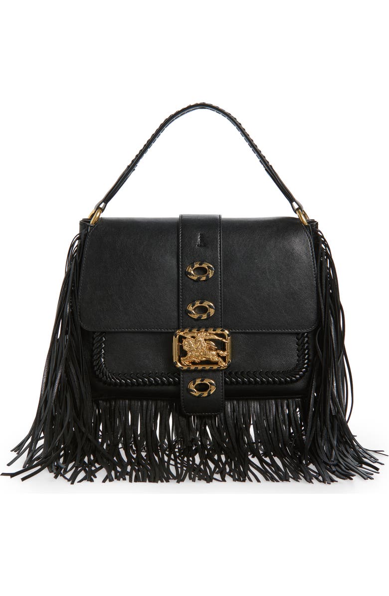 Burberry Small Rider Fringe Leather Top Handle Bag, Main, color, Black