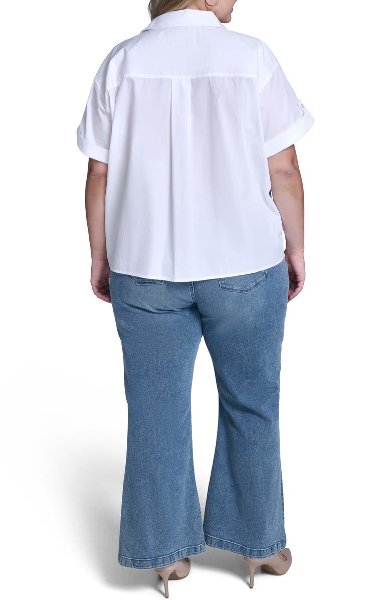 KARL LAGERFELD PARIS Floral Placement Cotton Poplin Button-Up Shirt, Alternate, color, White