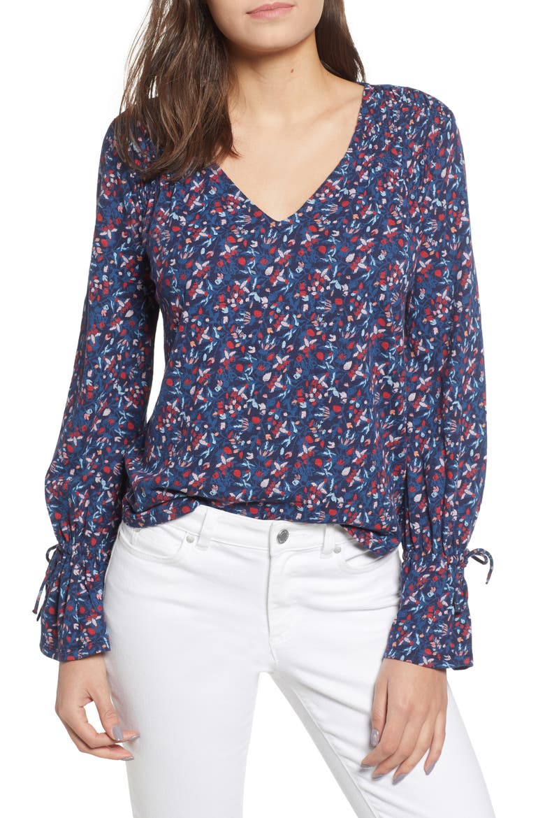 Tie Sleeve Blouse, Main, color, BLUE MULTI