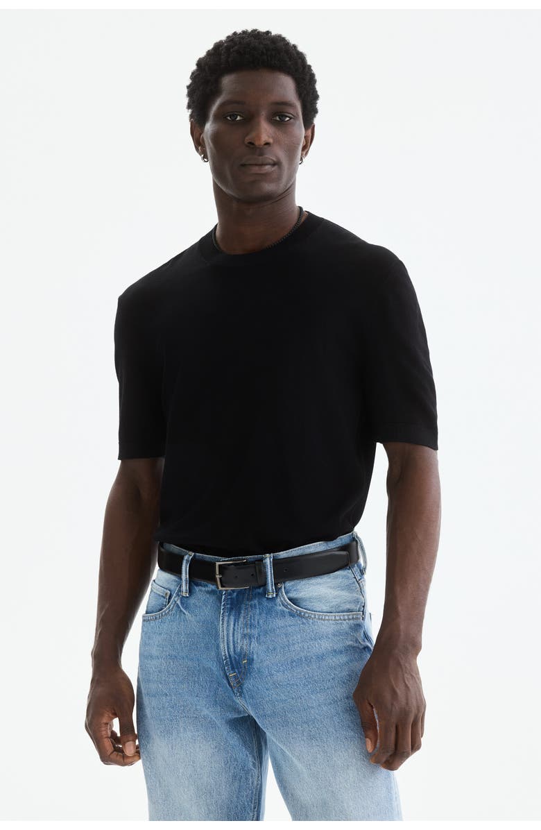 H&M Slim Fit Knitted T-shirt, Alternate, color, Black