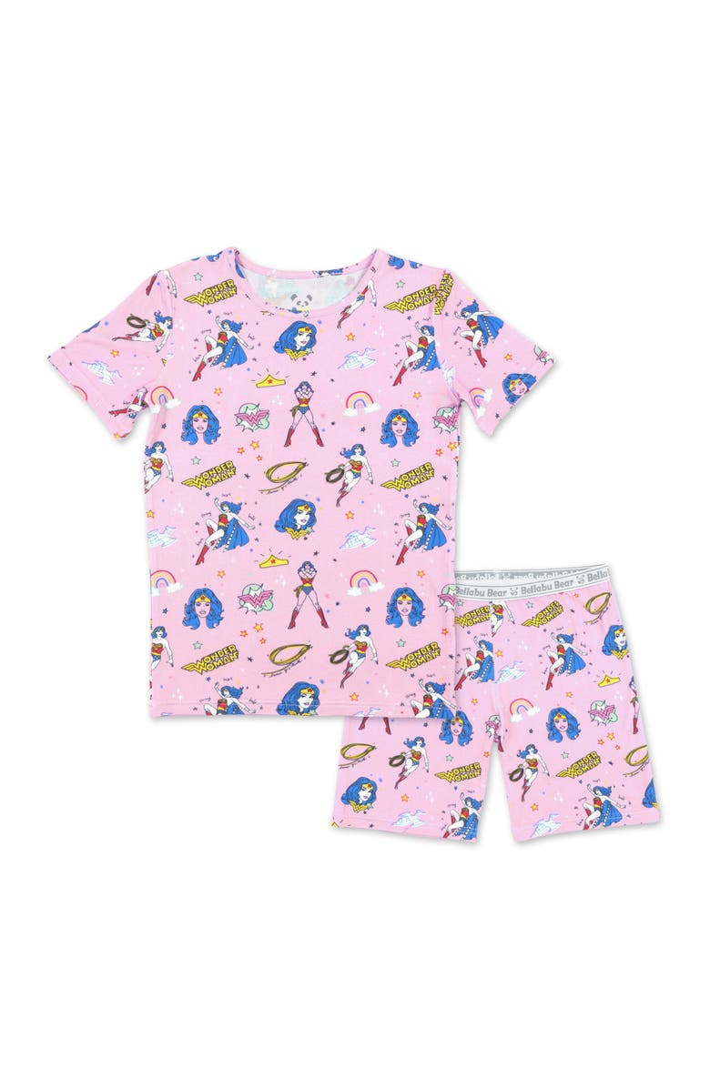 Bellabu Bear Wonder Woman Kids 2-Piece Short Sleeve & Shorts Pajama Set, Main, color, Wonder Woman