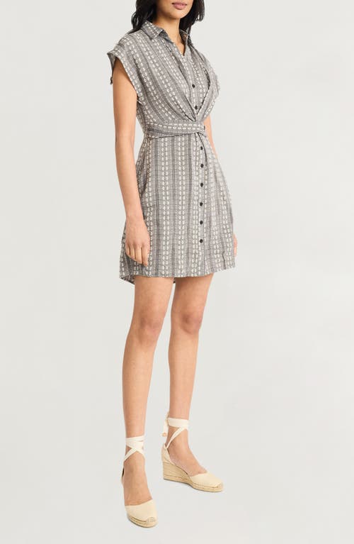 The Good Journey Novelty Short Sleeve Cotton Shirtdress In Ivory/black