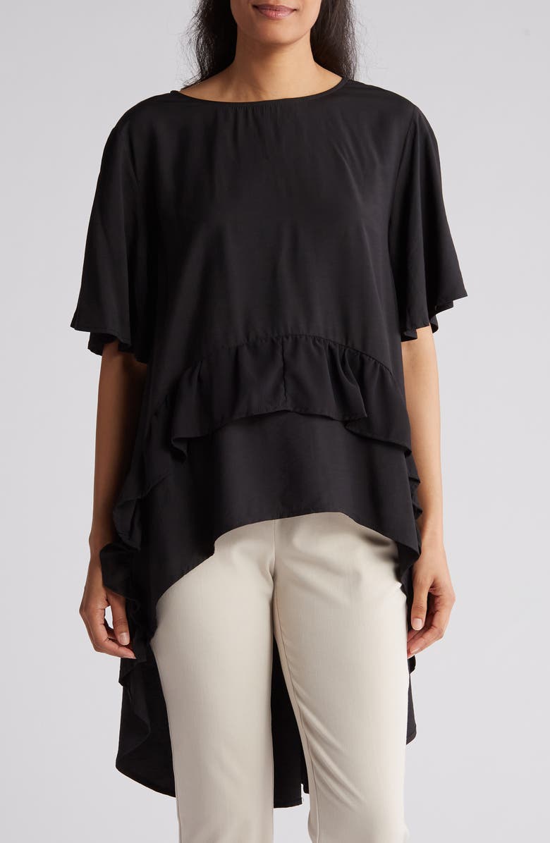 PATRIZIA LUCA Ruffle high-Low Tunic Top, Main, color, Black
