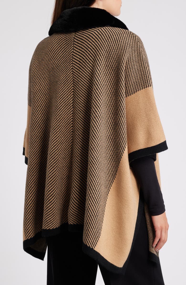 Anne Klein Faux Fur Collar Zip Poncho, Alternate, color, 