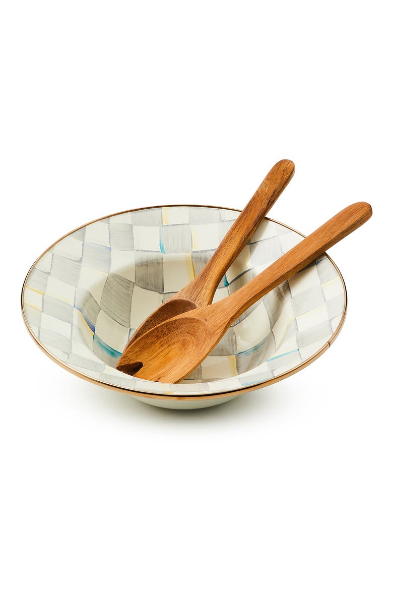Sterling Check Salad Serving Set, Alternate, color, GREY/ WHITE