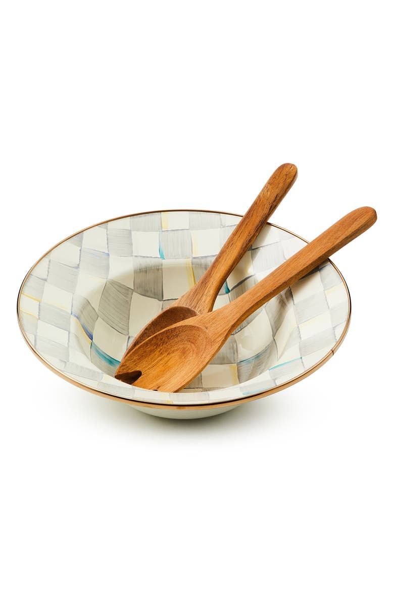 MACKENZIE CHILDS Sterling Check Salad Serving Set, Alternate, color, Grey/ White