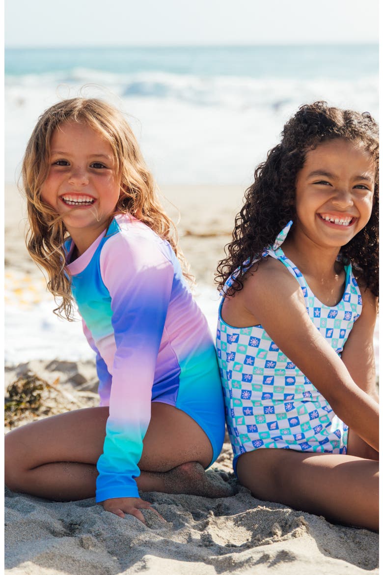 Kids' Wave Chaser Long Sleeve UPF 50+ One-Piece Rashguard Swimsuit, Alternate, color, BLUE MULTI