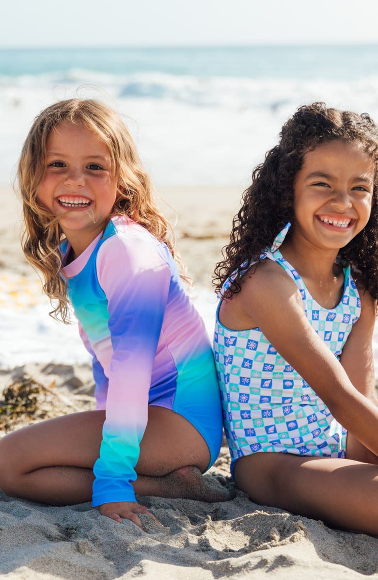 Feather 4 Arrow Kids' Wave Chaser Long Sleeve UPF 50+ One-Piece Rashguard Swimsuit, Alternate, color, Blue Multi