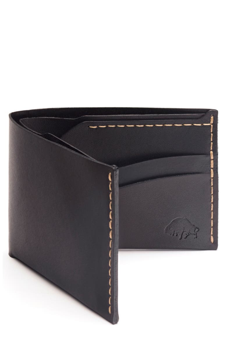 No. 6 Leather Wallet, Main, color, JET TOP STITCH