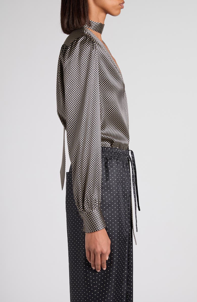 TOM FORD Polka Dot Stretch Silk Lavalliere Button-Up Shirt, Alternate, color, Zblaw Black/ White