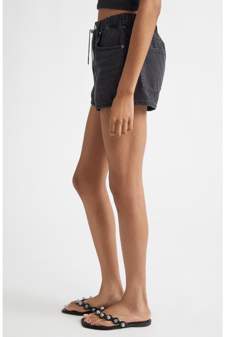 Marathon Crystal Drawstring Denim Shorts, Alternate, color, GREY AGED