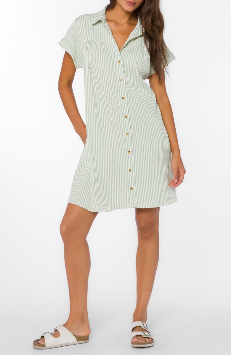 VELVET HEART Stripe Short Sleeve Seersucker Mini Shirtdress, Main, color, 