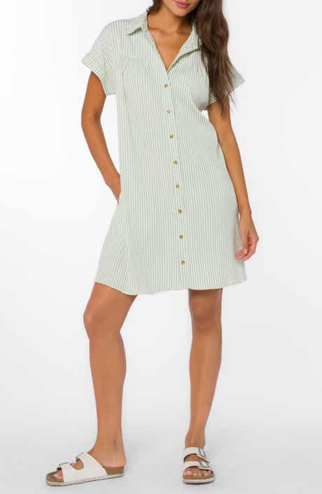 VELVET HEART Stripe Short Sleeve Seersucker Mini Shirtdress