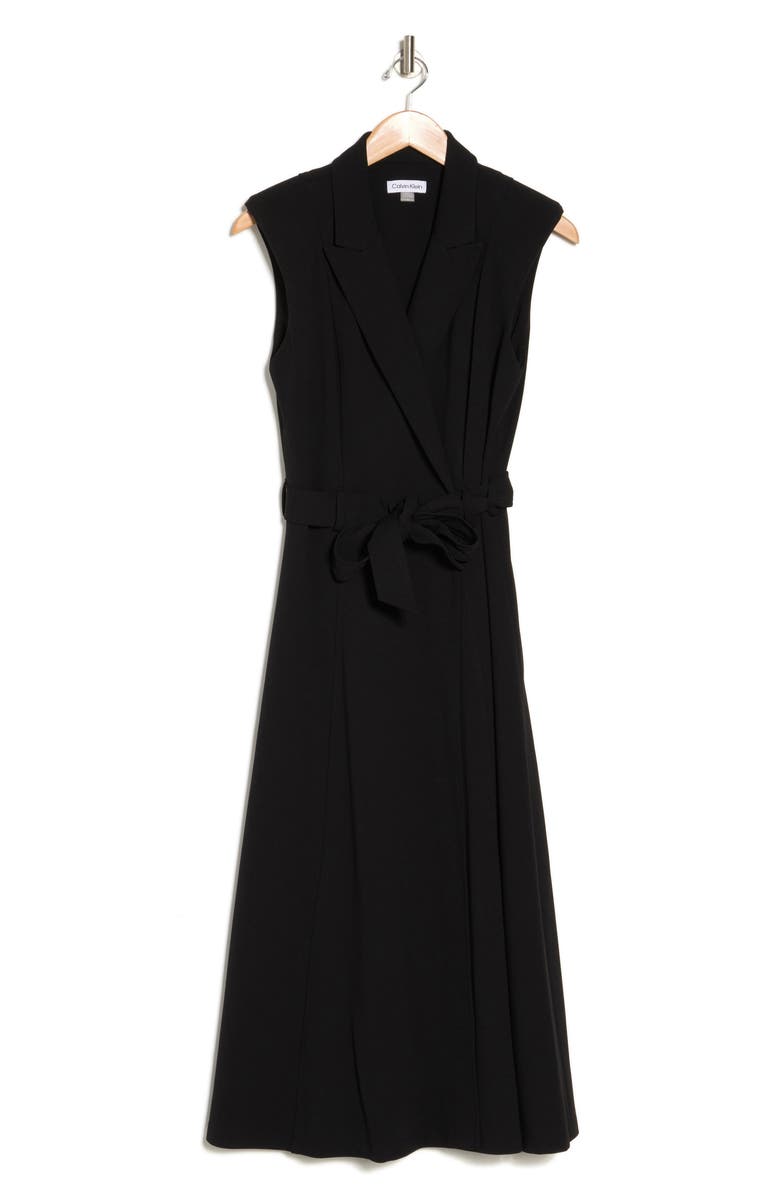 Calvin Klein Belted Peak Lapel Wrap Midi Dress, Alternate, color,