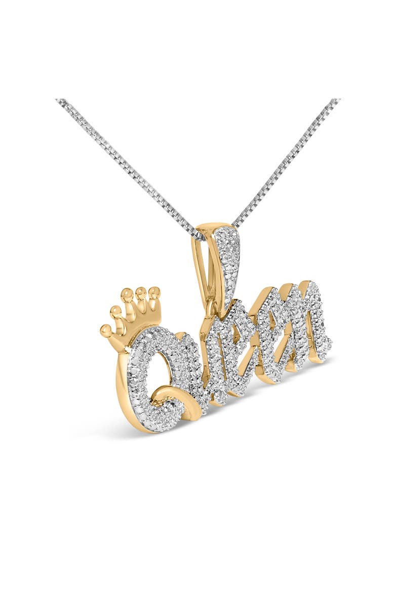 14K Yellow Gold Plated Sterling Silver 1/10 Cttw Diamond "Queen" Nameplate Pendant Necklace, Alternate, color, Yellow Gold over Silver