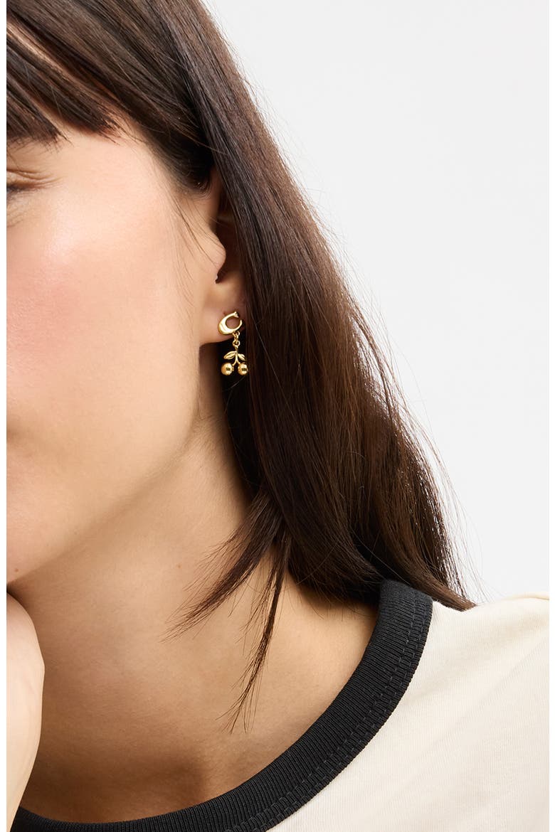 Sculpted C Cherry Drop Earrings, Alternate, color, GOLD