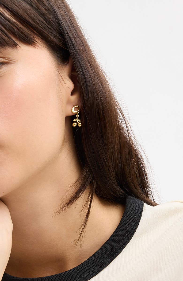 COACH Sculpted C Cherry Drop Earrings, Alternate, color, 