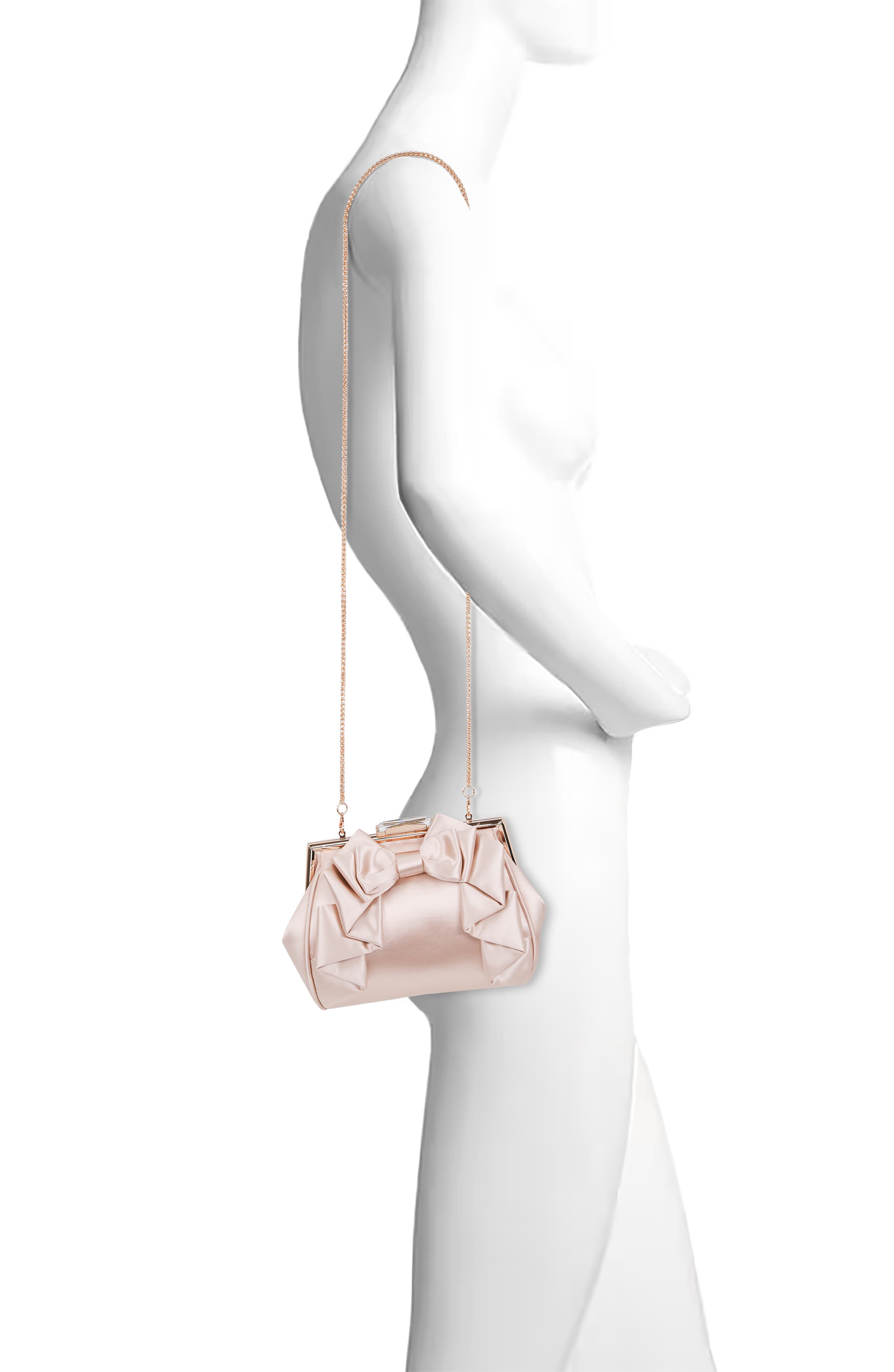 Jewel Badgley Mischka Mae Bow Pouch Clutch, Alternate, color, Champagne