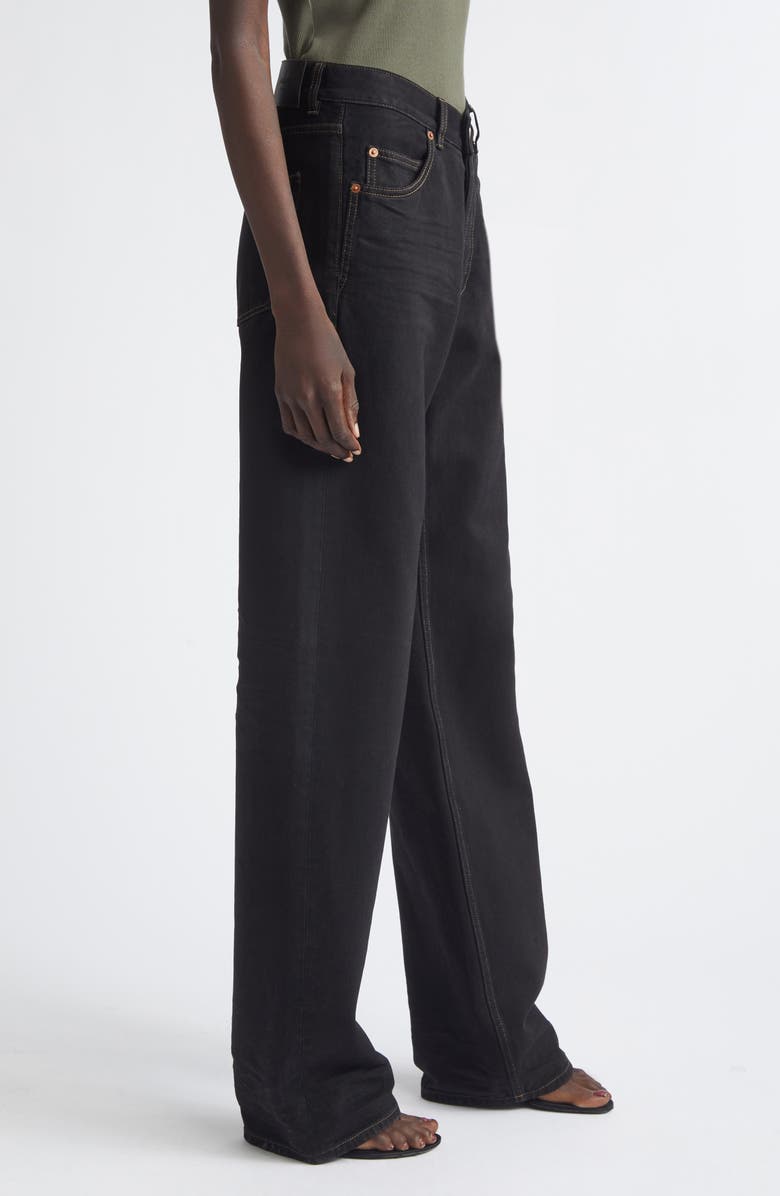 Saint Laurent High V-Waist Baggy Denim Wide Leg Jeans, Alternate, color, Deep Sea Black