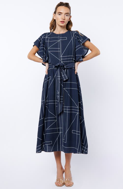 Ciebon Anastasia Geo Print Flutter Sleeve Dress In Multi