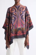 Etro Paisley Degradé Print Silk Poncho