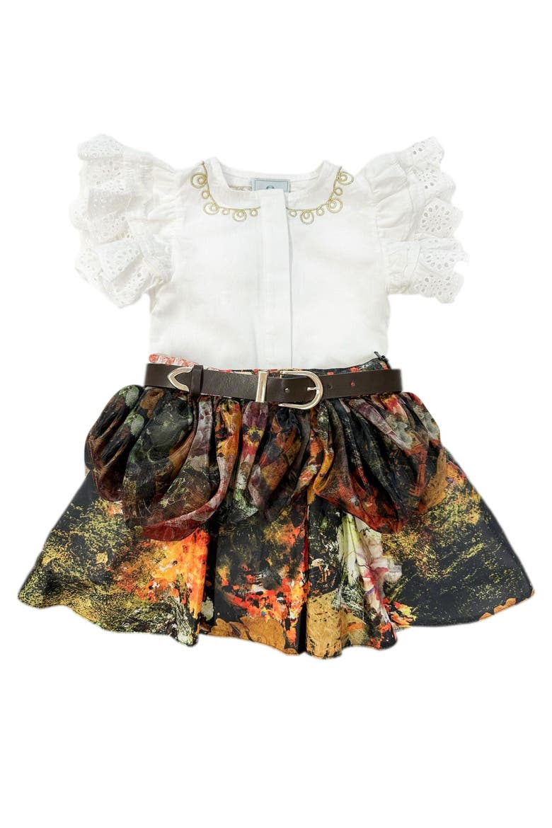 Alexis Blouse and Skirt Set, Main, color, Brown Flower Print