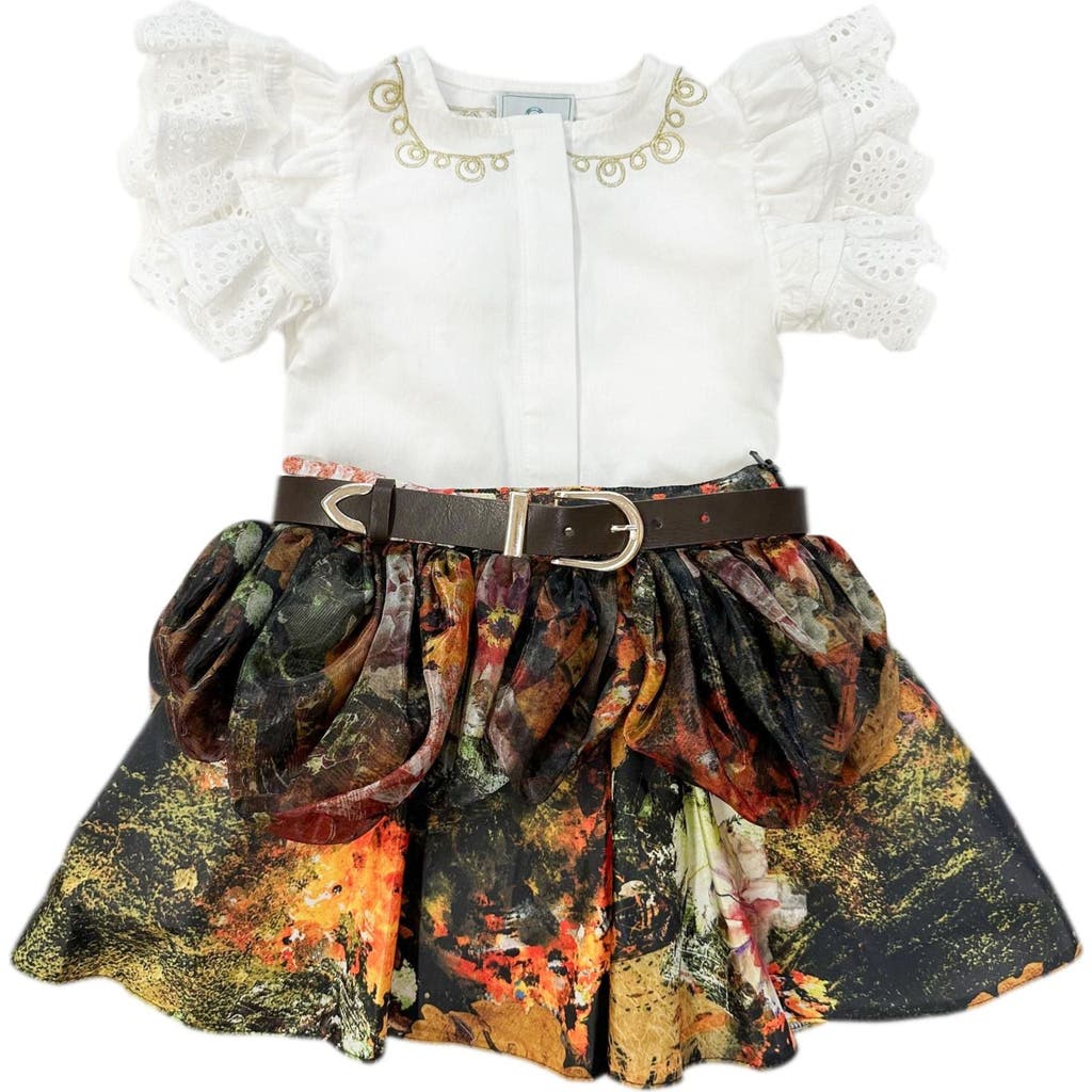 Petite Maison Kids Alexis Blouse And Skirt Set In Brown Flower Print