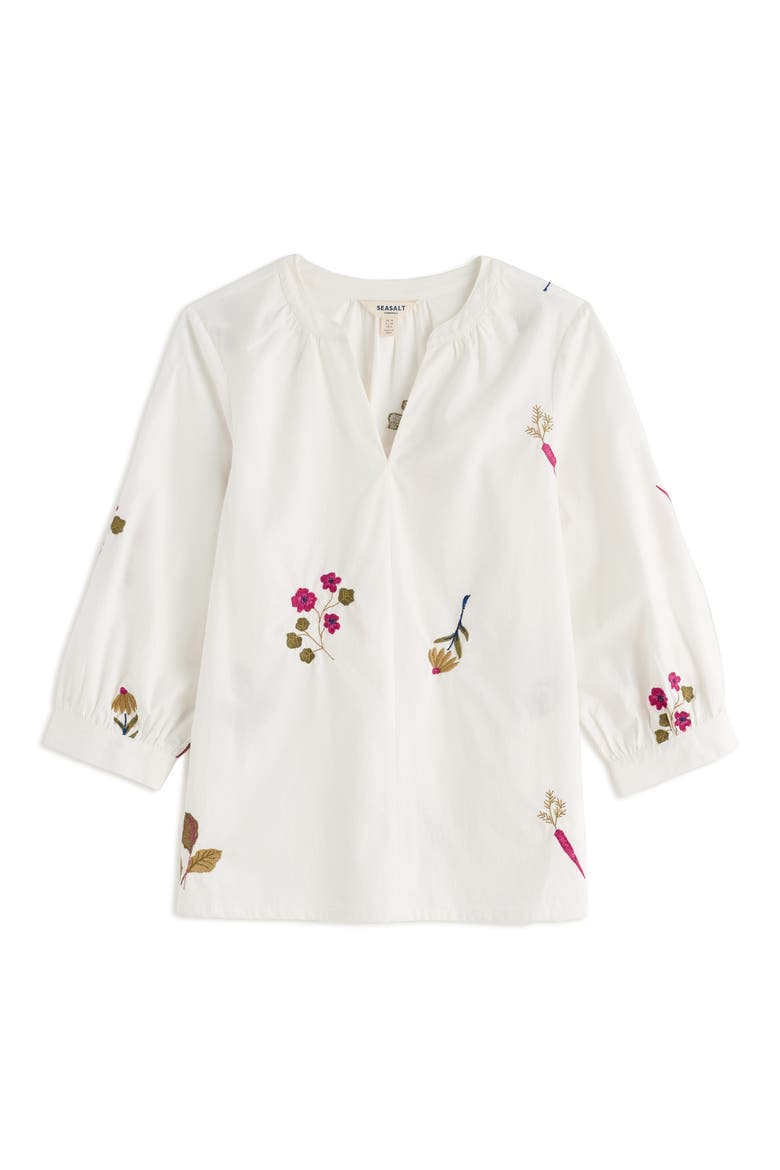 Grace Floral Embroidered Organic Cotton Popover Top, Alternate, color, FLORA EMBROIDERY CHALK