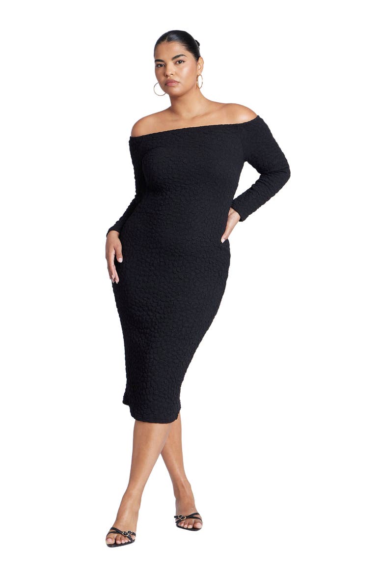 Off Shoulder Textured Dress, Alternate, color, BLACK ONYX