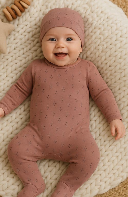 Maniere Manière Floral Print Cotton Blend Footie & Beanie Set In Purple