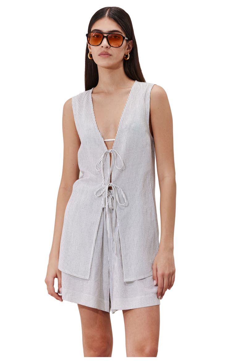 Saltstripe Front Tie Vest Cover-Up, Main, color, Black-Cream
