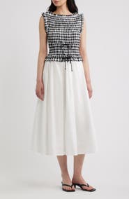 A.REN Maelle Gingham Smocked Two Tone Midi Dress