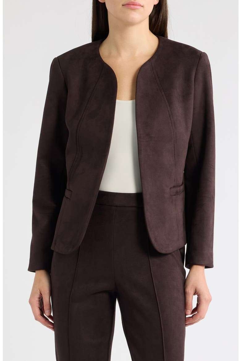 Kissing Front Scuba Faux Suede Jacket, Main, color, DEEP MAHOGANY