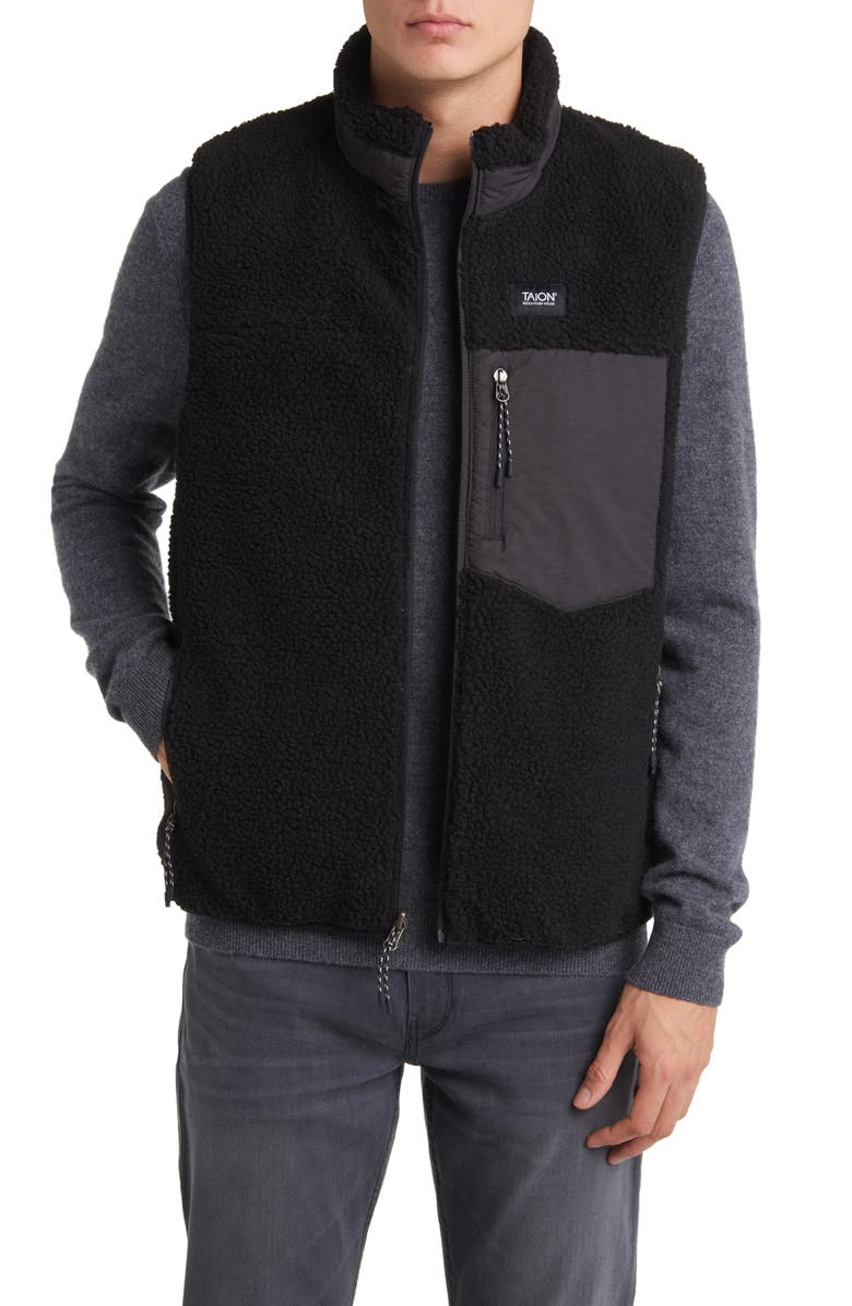 TAION Reversible High Pile Fleece & 800 Fill Power Down Quilted Vest, Main, color, Blackblack