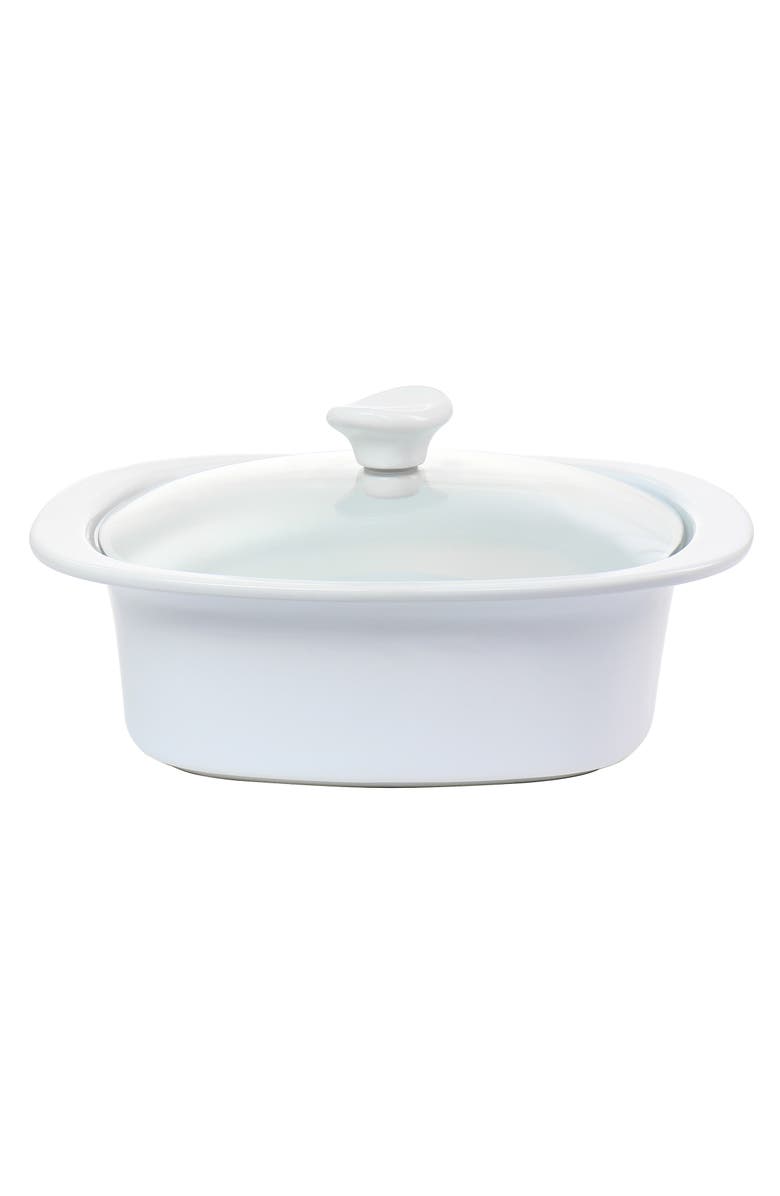 Gibson Elite Gracious Dining 1.9 Quart Stoneware Casserole with Glass Lid, Main, color, White