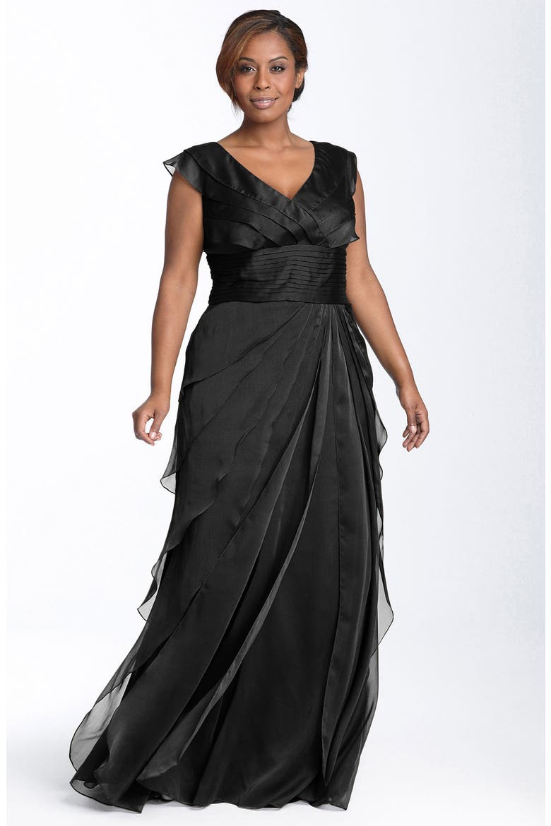 Iridescent Chiffon Petal Gown, Main, color, BLACK