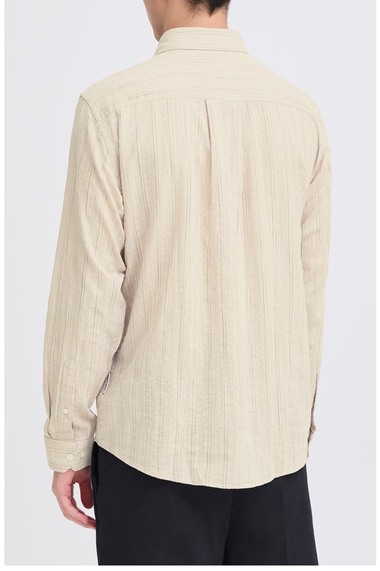Stripe Regular Fit Cotton Blend Button-Up Shirt, Alternate, color, ISLAND FOSSIL