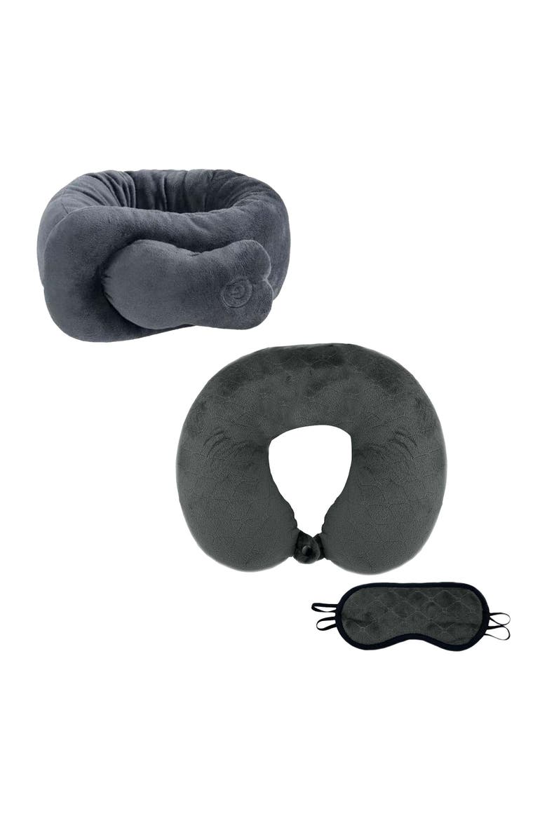 Travel Pillow & Neck/Shoulder Massaging Wrap, Main, color, Grey