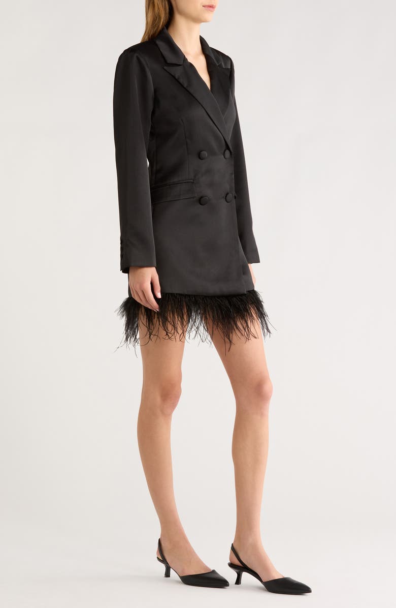 ASTR the Label Breonna Feather Trim Blazer Dress, Alternate, color, Black