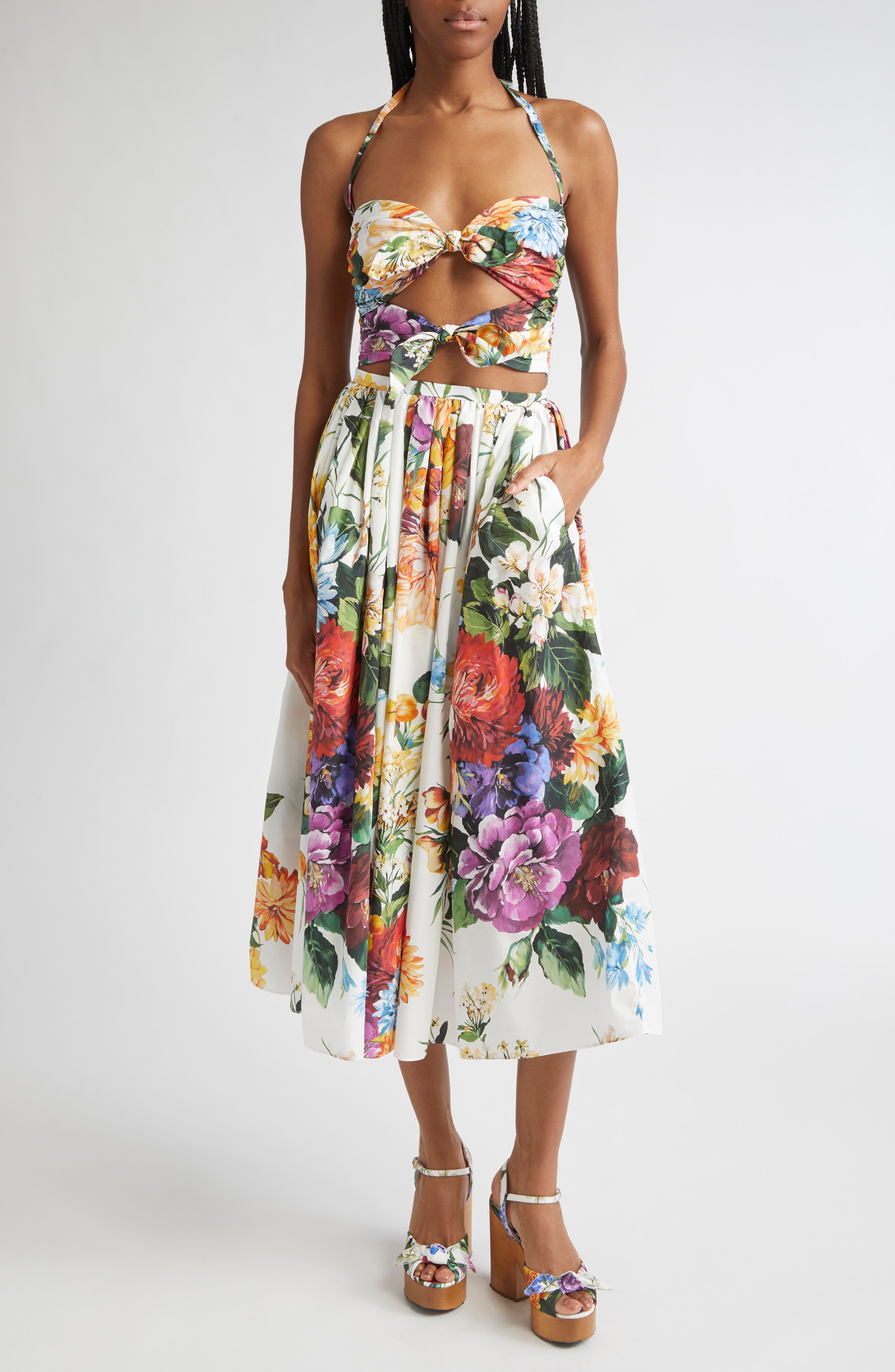 Floral Bow Cutout Halter Top - image 2