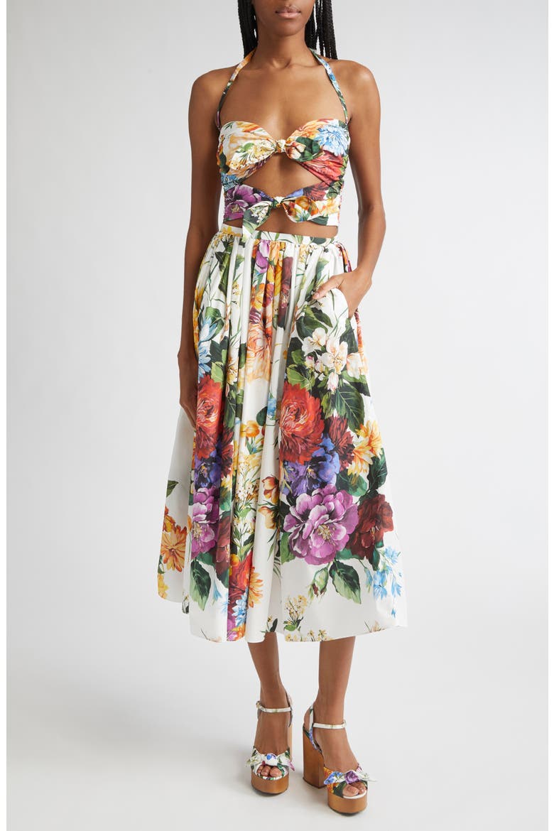 Floral Bow Cutout Halter Top, Alternate, color, HA5PC B.FIORI CRET. F.BCO