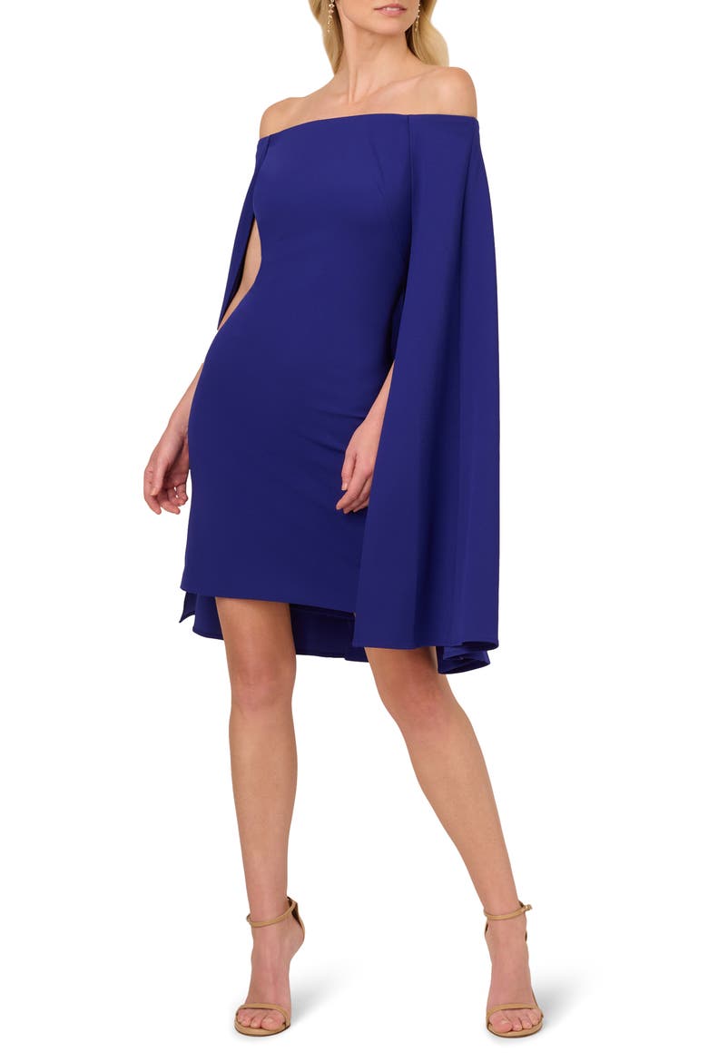 Off the Shoulder Long Sleeve Capelet Cocktail Dress, Main, color, DARK BLUE VIOLET