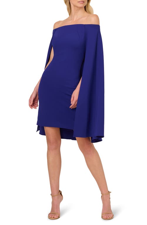 ADRIANNA PAPELL ADRIANNA PAPELL OFF THE SHOULDER LONG SLEEVE CAPELET COCKTAIL DRESS