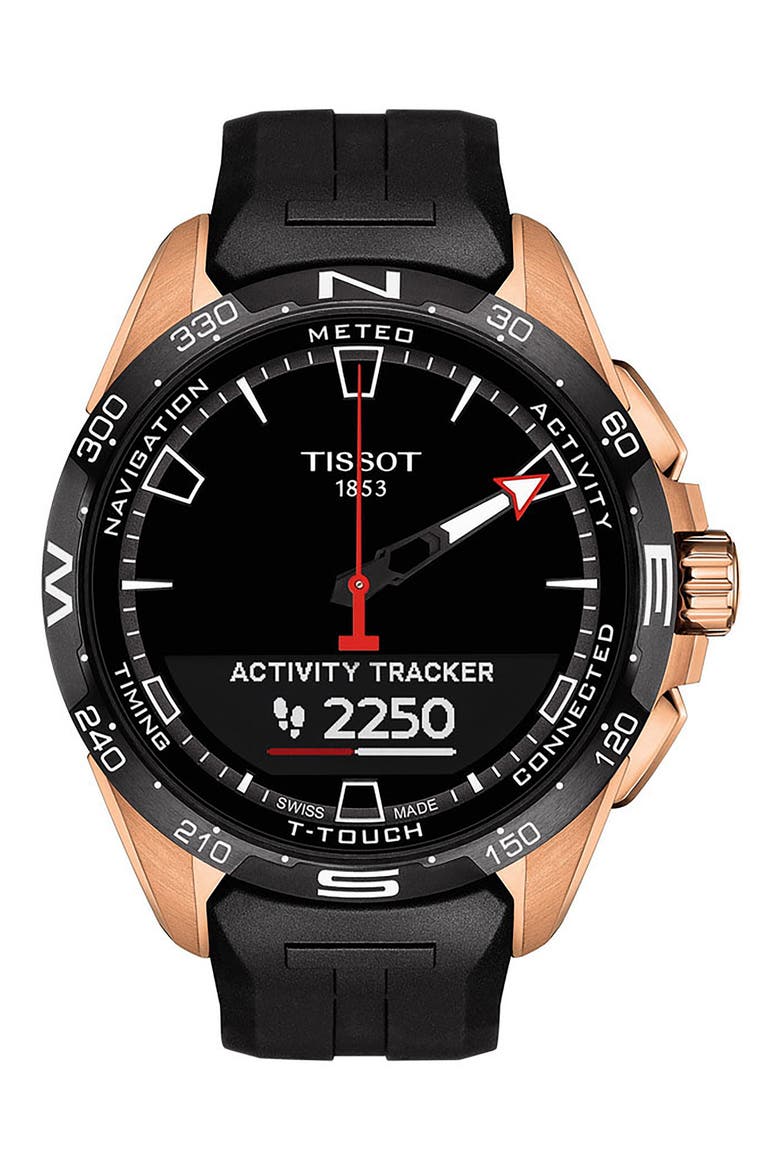 T-Touch Connect Solar Smart Silicone Strap Watch, 47.5mm, Alternate, color, ROSE GOLD