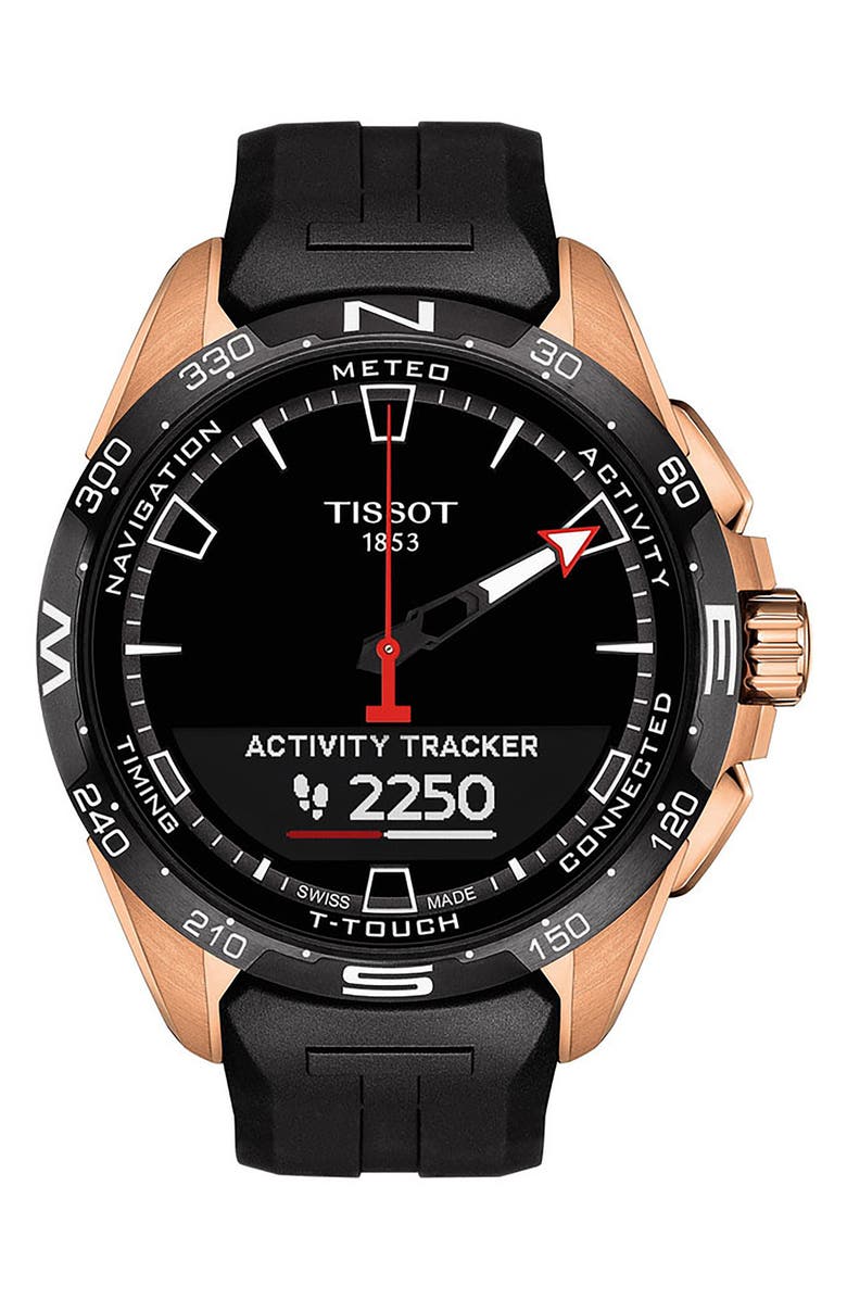 Tissot T-Touch Connect Solar Smart Silicone Strap Watch, 47.5mm, Alternate, color, Rose Gold