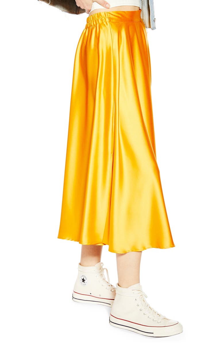 Topshop Full Circle Satin Midi Skirt, Alternate, color, 