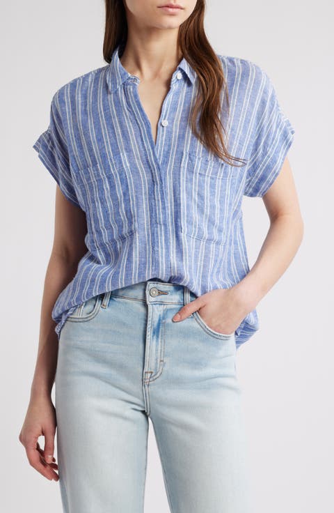 Cito Stripe Short Sleeve Linen Blend Button-Up Shirt