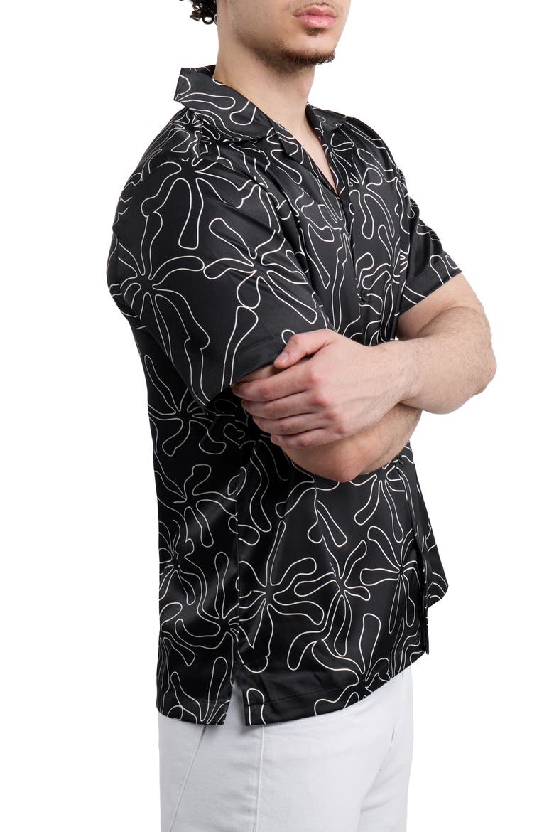 Flower Clouds Printed Camp Shirt, Alternate, color, BLACK